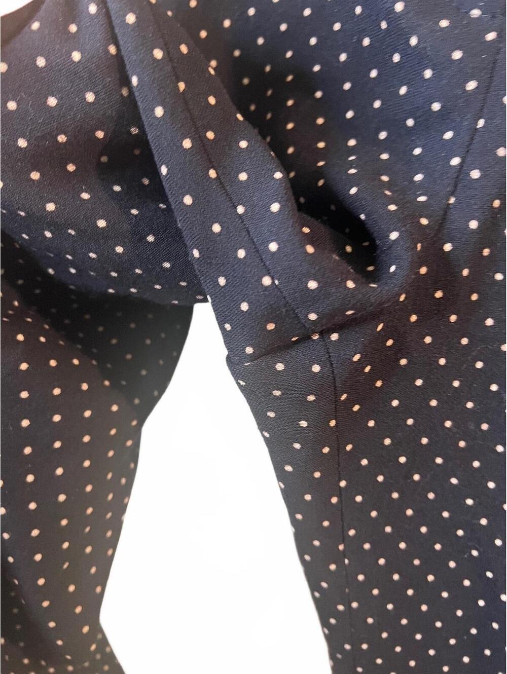 Akris Punto Black Polka Dot Wool Dress Pants 14 Tapered Elastic Ankle Pockets - Picture 6 of 9